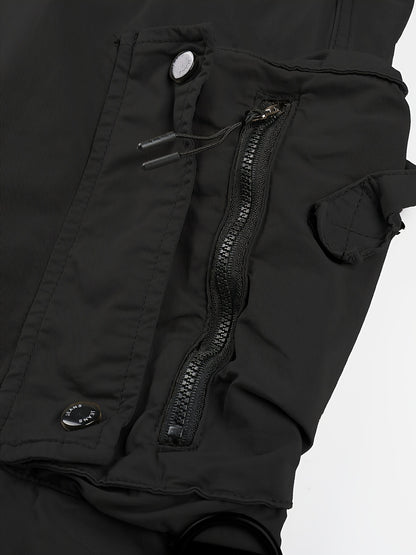 Solid Cargo Men's Casual Long Pants with Multiple Pockets AndButtons, Outdoor Hiking Camping Mountaineering