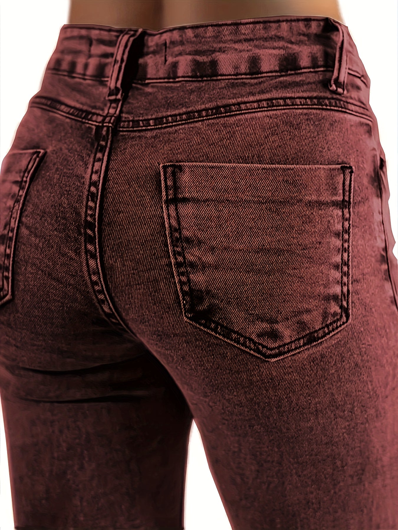 High Waisted Brown Washed Vintage Western Denim Style Stacked Elastic Horseshoe Slightly Flared Pants