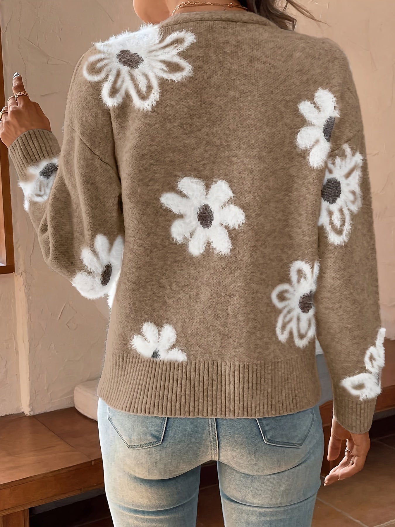 Women's Printed Button Cardigan V-neck Drooping Shoulder Coat