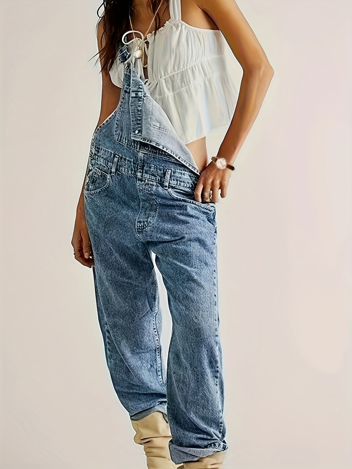 Women's Light Blue Denim Oversized Jumpsuit - product view 7