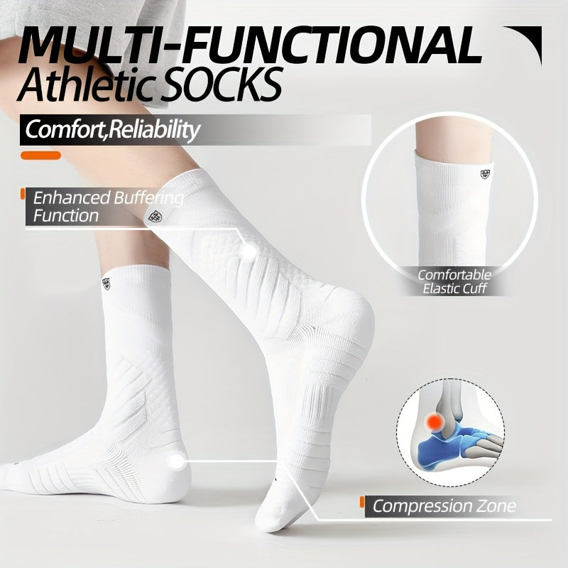 5 Pairs Of Professional Sports Socks For Men And Women, Running Marathon High Crew Outdoor Basketball Socks With Sweat Absorption And Shock Absorption Rubber Sole, Mid - Calf Socks, Arch Support, Compression Cotton Socks, Easter Gifts