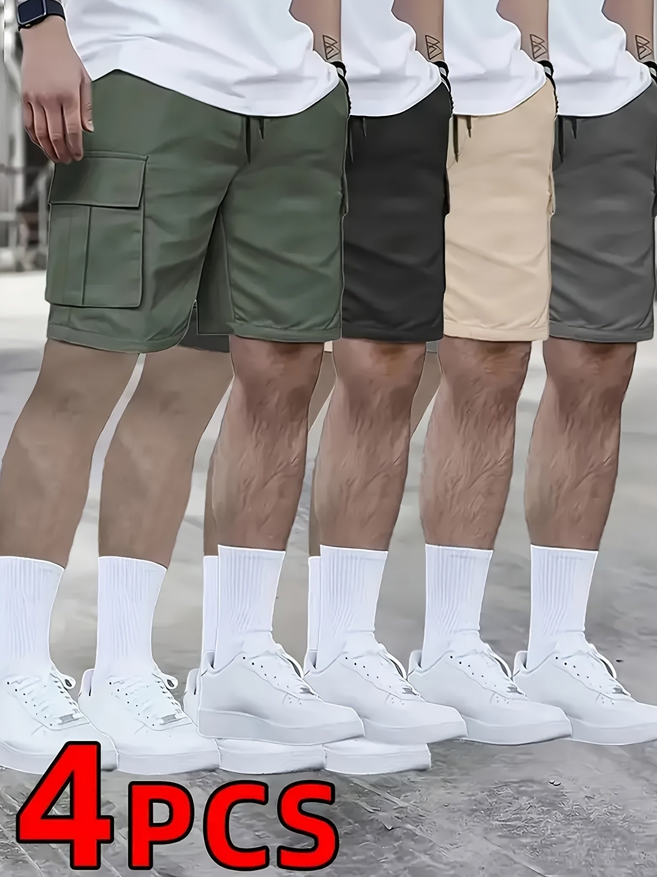 4pcs Men'S Sports Large Pocket Capacity Workwear Practical Shorts for Work