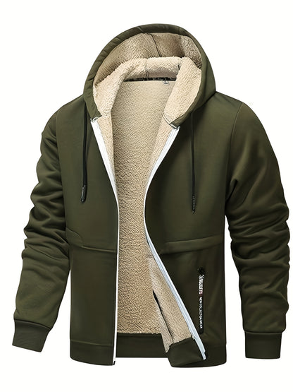 Men'S Fleece Lined Hooded Anorak | Thermal Winter Jacket, 2025 New Warm Windbreaker, Four-Season Cold Weather Coat, Regular Fit, Fabric