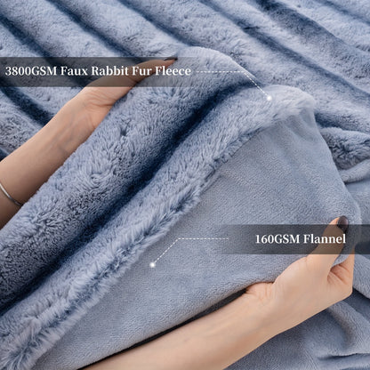 Striped Luxurious Faux Rabbit Fur Throw Blanket Ultra-Soft, Double-sided Blanket, Kids' Blanket, ClassicStripe Pattern, Multi-Color, Travel, Camping, Al Seasons, Home Decor, Gift Ldea