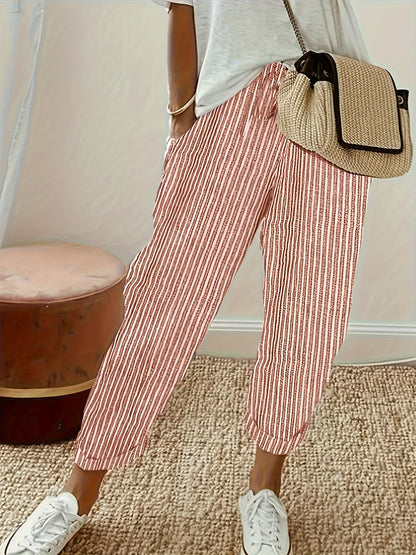 Women's High-Waisted Casual Wide Leg Pants - Lightweight Polyester, Machine Washable, All-Season Comfort with Side Stripe Detailing, 3/4 Length Relaxed Fit for Casual Attire, Comfy Pants, Versatile Wardrobe Staple, Stylish Stripe Detailing, Durable Constr