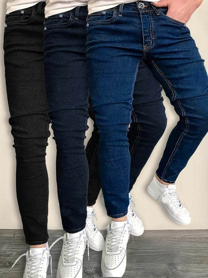 3pcs - Fashionable Men's Slim Jeans - Stretch Jeans for Men - Classic And Versatile for All Seasons