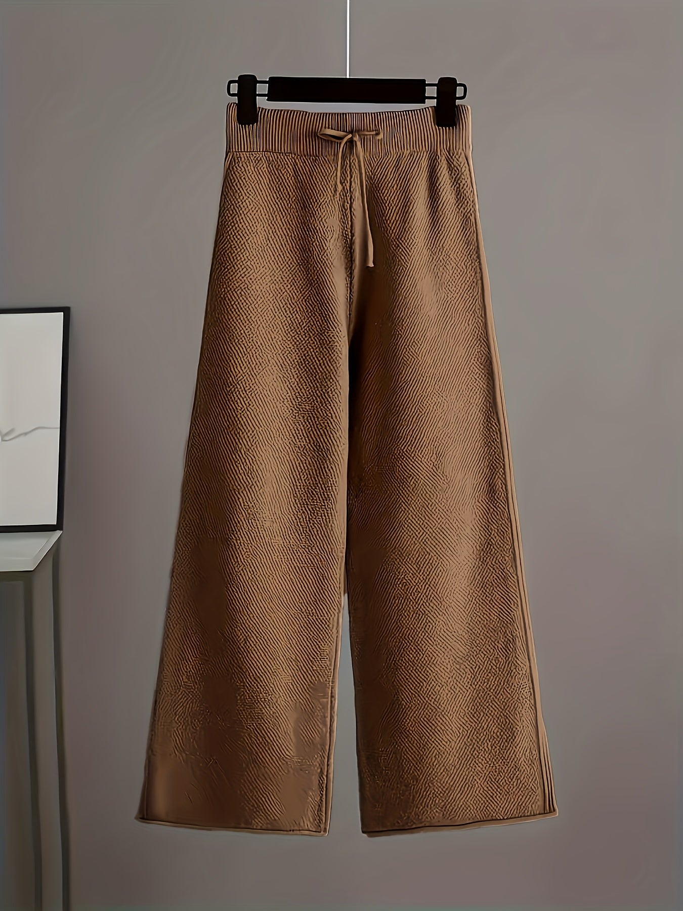 Ladies' Autumn And Winter New Sweater Fashion Two-piece Set: Unique Pattern Round Neck Drop Shoulder Long Sleeve Pullover + Straight Wide Leg Pants Combination, Loose And Casual Series