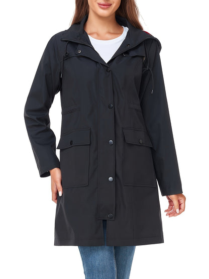 Women's High Quality Rain Jacket Lightweight Raincoat Hooded Windbreaker Trench Coat
