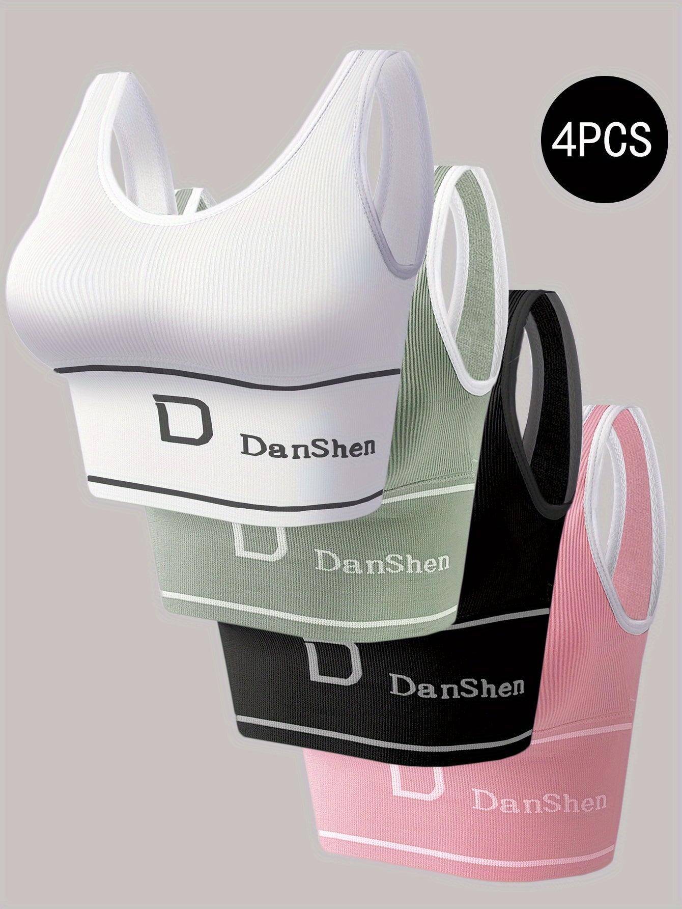 Set of 4 Esselegance Wireless Sports Bras with High Support - Features a Cross-Back Seamless Style And Removable Padding, Ideal for Yoga, Running, And Workouts