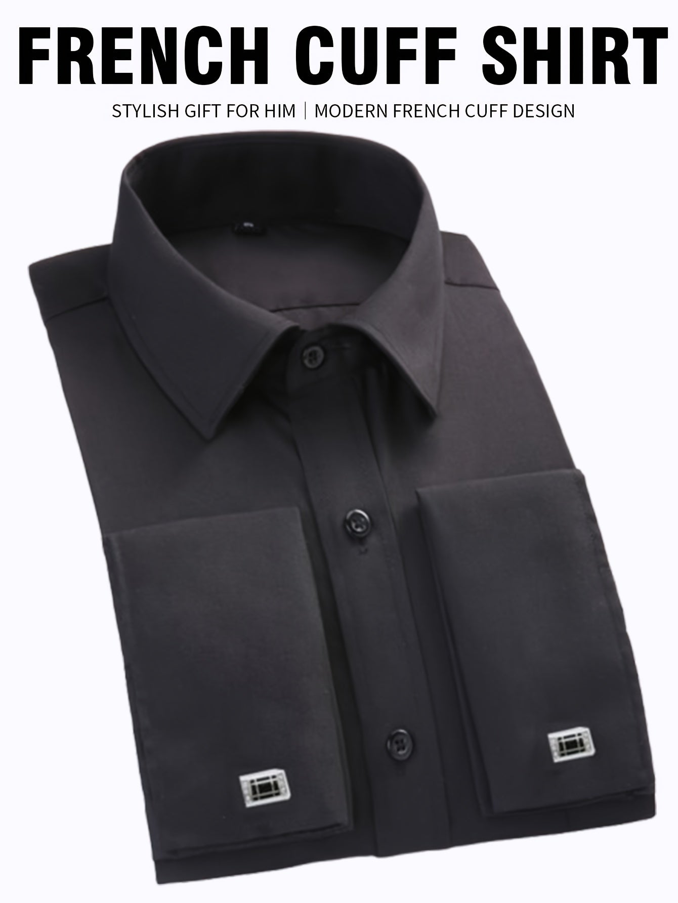 2026 French Cuff Dress Shirt 1pc For Men With FREE Random Cufflinks Set - Luxury Formal Wedding Shirt, Business Office Elegant Attire