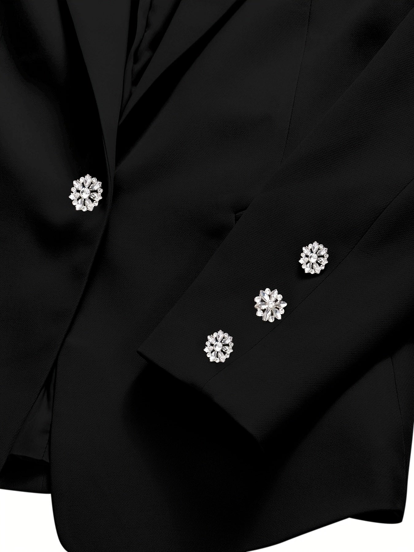Women's 2pcs Rhinestone Embellished Suit Set, Elegant Lapel Blazer & Straight Pants, Black Formal Business Outfit for Work Party Wedding