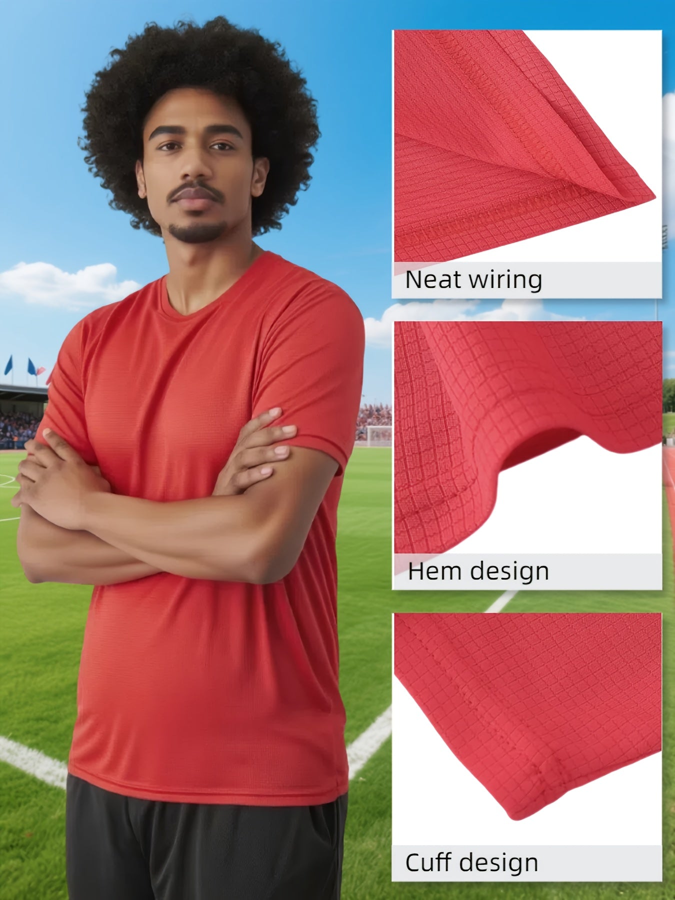 5pcs Men's Breathable Stretchable Sports T-Shirts - 100% Polyester Round Neck Short Sleeve Gym Tees Suitable for Running, Fitness Training, Casual Wear, Machine Washable Athletic Shirts with Regular Fit for Workout & Everyday Use
