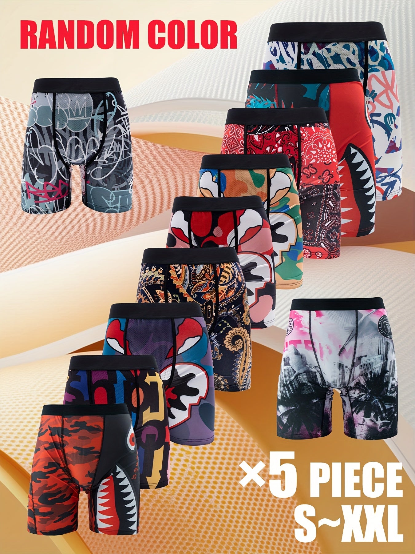 [Random 5Piece] Print Men Underwear Boxers Shorts Long Boxershorts Fashion