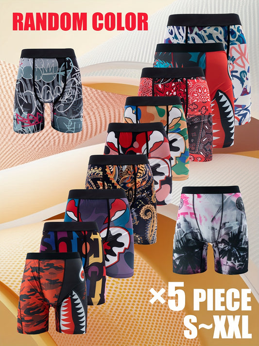 [Random 5Piece] Print Men Underwear Boxers Shorts Long Boxershorts Fashion