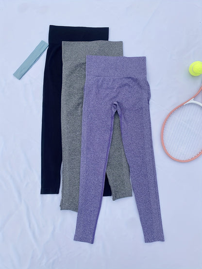 3pcs Women Seamless Soft Sports Leggings, High Waisted Workout Gym Yoga Pants, Women's Activewear