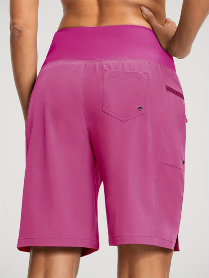 Women's 9" Quick Dry High Waisted Swim Board Shorts with Zipper Pockets 50+ Beach Shorts for Women with Liner