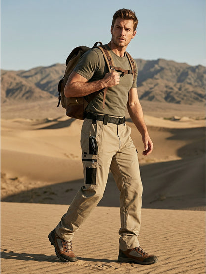 2pcs Men's Tactical Cargo Pants, Multi-Pocket Ripstop Work Trousers, High Quality Outdoor Hiking Pants, Durable Straight Leg Utility Pants for Work, Camping, Daily Wear