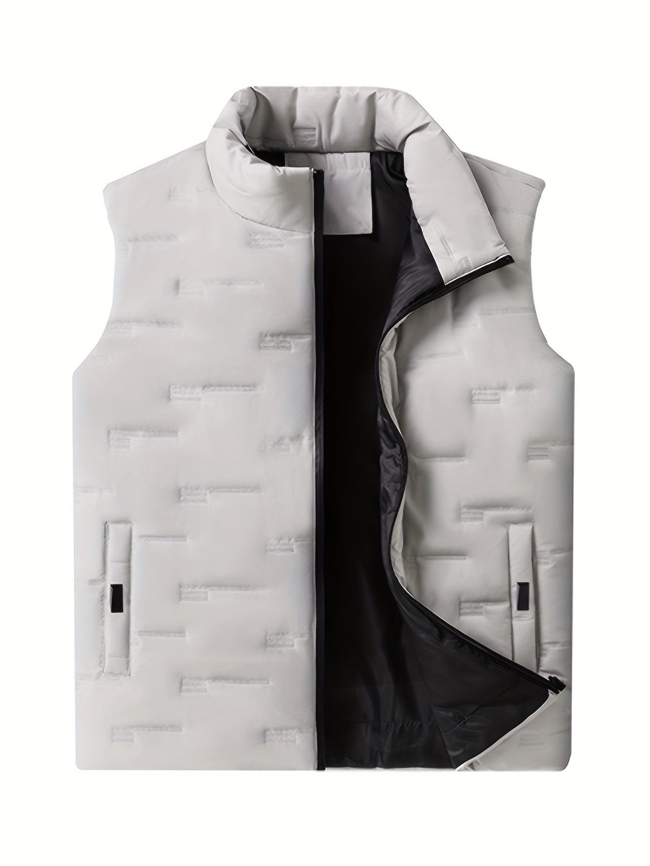 Men's Casual Stand Collar Vest, 100% Polyester Solid Color, Warm Fall/Winter Outerwear with Pockets, Non-Stretch Woven Fabric, Regular Fit - 120gsm