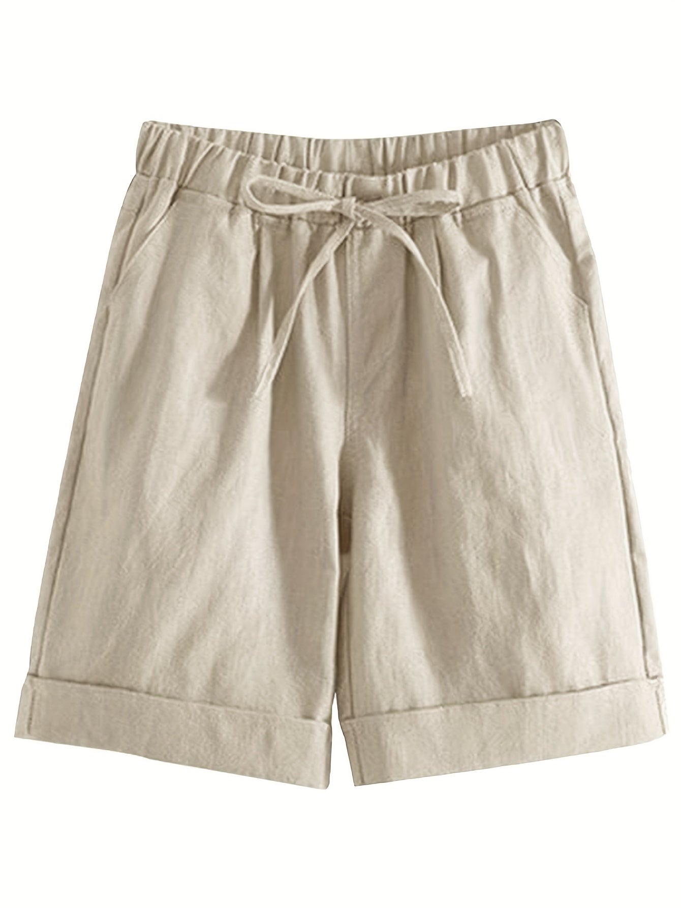 Solid Color Drawstring Comfy Shorts, Casual Rolled Hem Pocket Shorts for Spring & Summer, Women's Clothing