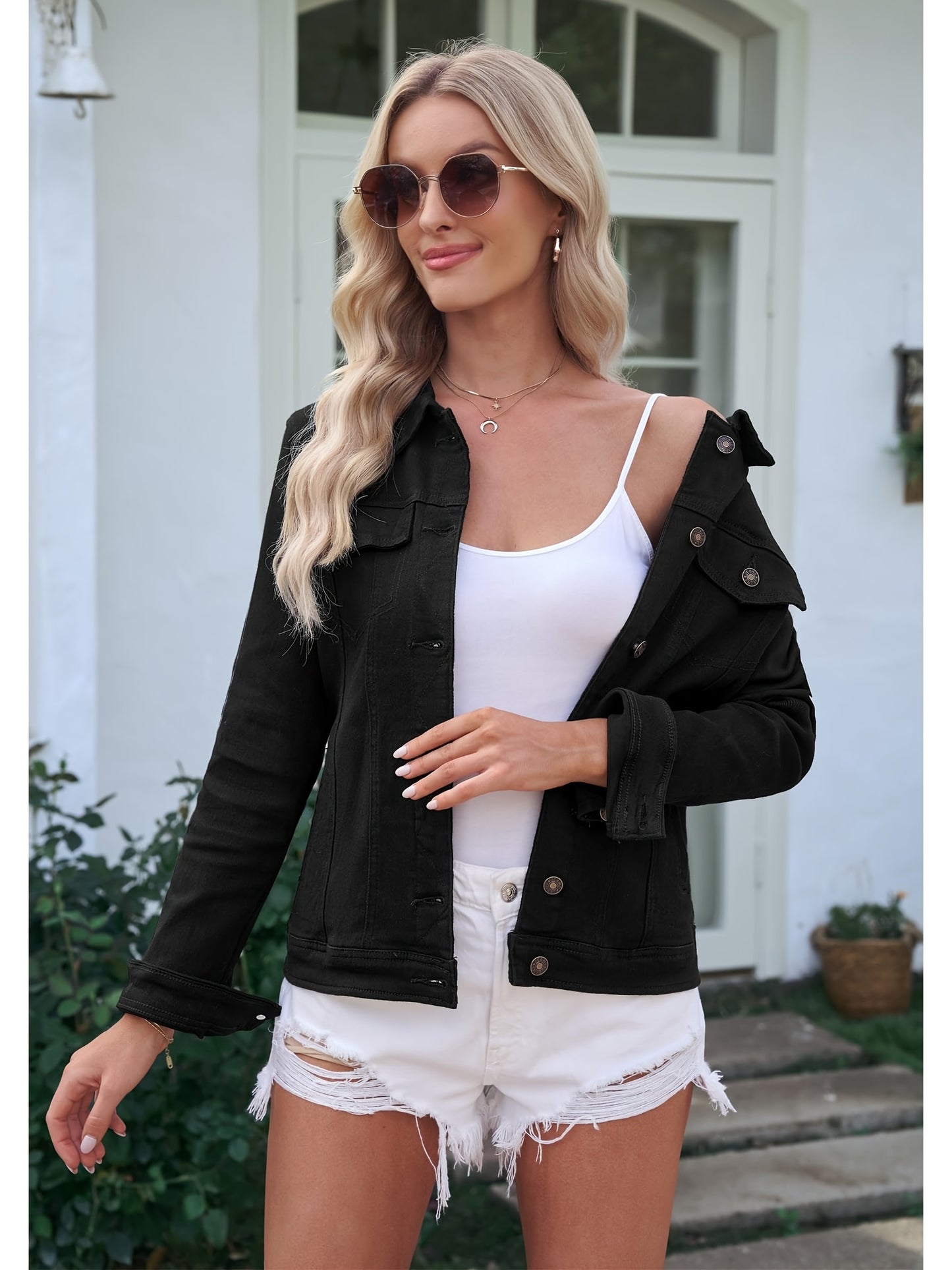 Women'S Retro-Wash Cropped Denim Jacket: Slim-Fit Button-Front Coat - Casual Everyday Denim Jacket, Perfect For Spring & Autumn Layering - Pairs Beautifully With Jeans, Dresses, And Skirts