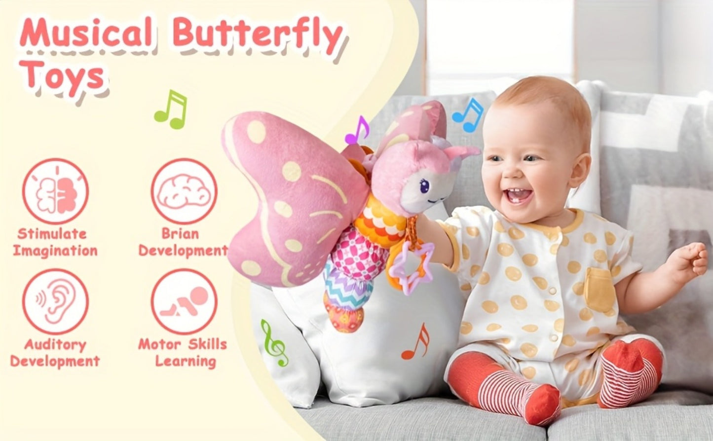 Butterfly Baby Sensory Toy with Rattle – Crinkle Plush Soother