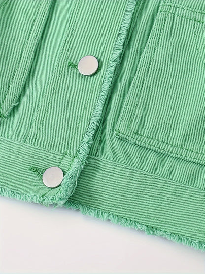 Women's Candy Color Sleeveless Denim Vest Button Jean Waistcoat Collarless Jacket Tassel Design Vest for Women
