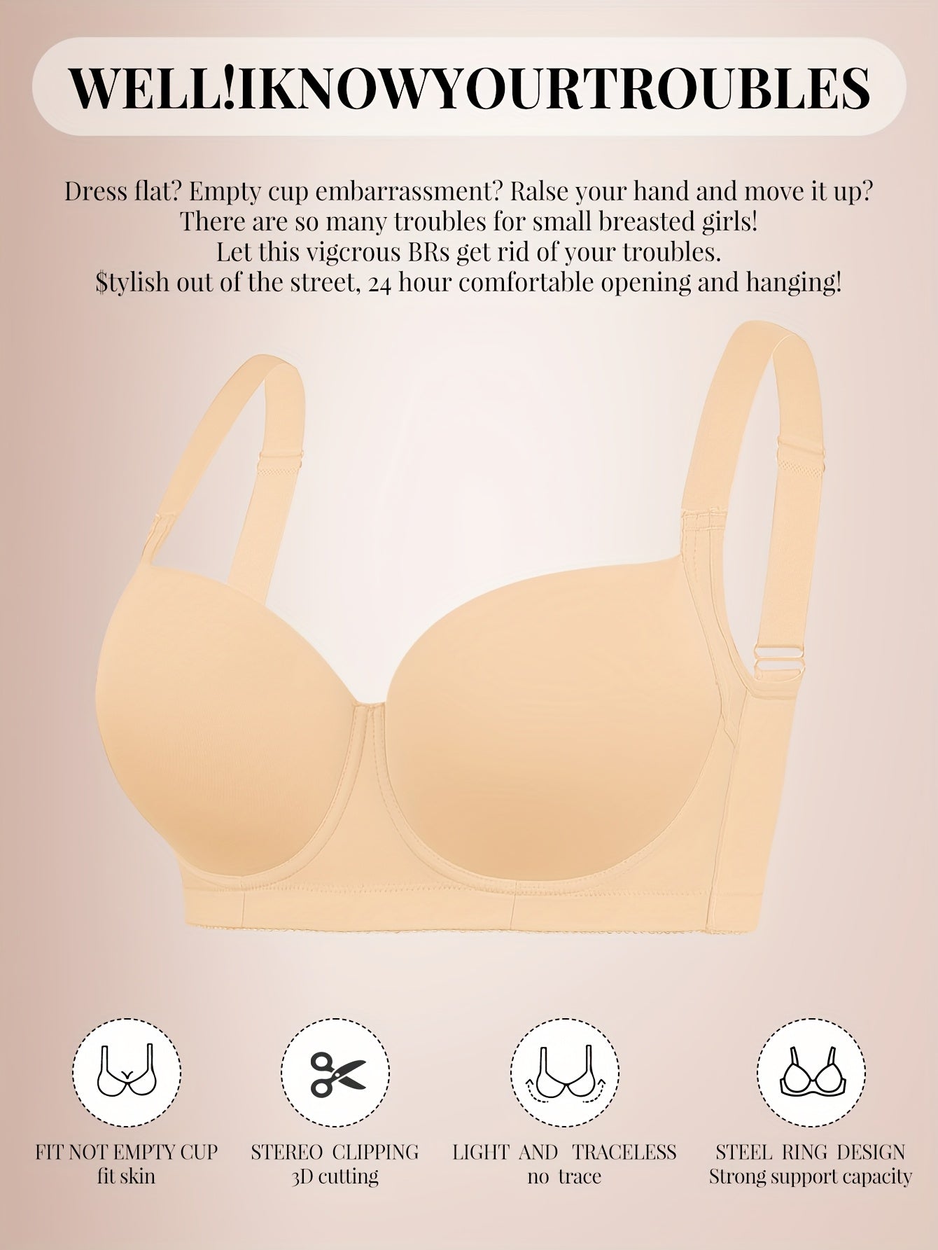 Seamless Large Size Push-up Bra for Women with Wide Shoulder Straps, Comfortable And Simple Bra