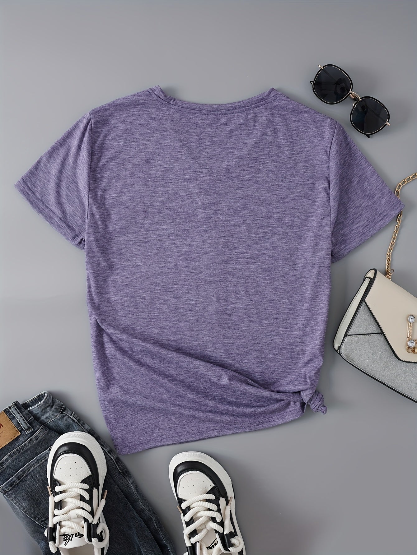 Women's V-Neck Short Sleeve T-Shirt Colorful Butterfly& "Whisper Words Of Wisdom" Print Casual Tee