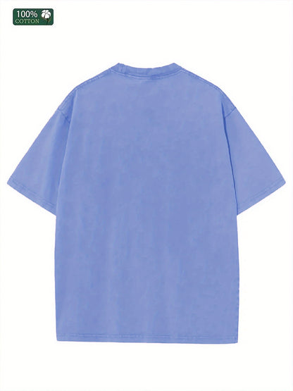 Color Letter Printed Joyful Face Pattern GOD IS GOOD ALL THE TIME Short-sleeved T-shirt Men's and Women's Loose Casual Trendy Tops, Old Washed Cotton Double-sided Casual Tops, Suitable for Holidays, Going Out, Home, Outdoor, Gift Giving and Other