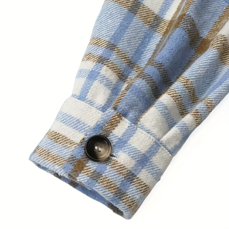 Women's Casual Flannel Plaid Shacket Button Long Sleeve Shirt Jacket Coats with Pockets