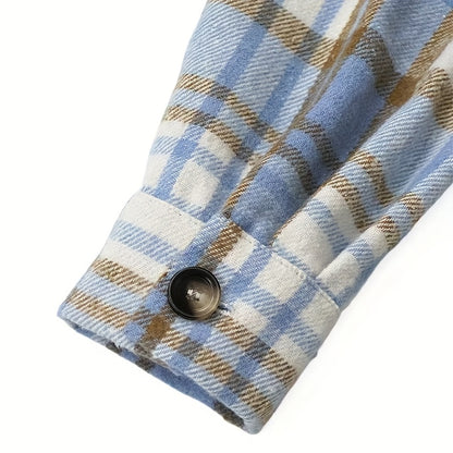 Women's Casual Flannel Plaid Shacket Button Long Sleeve Shirt Jacket Coats with Pockets