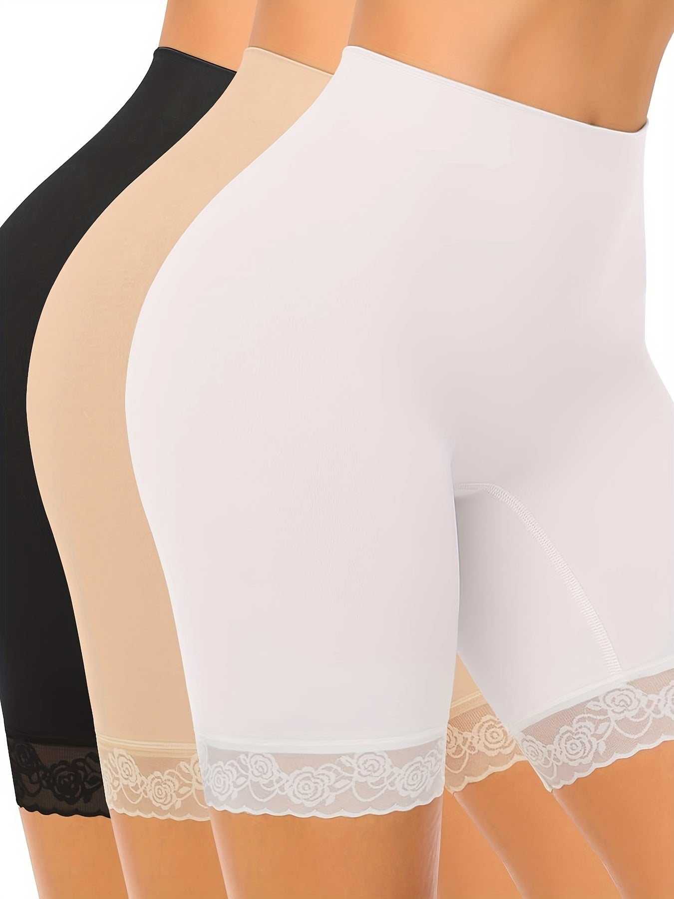 3pcs Women'S Shapewear Leggings with Lace for Wearing Under Dresses, Women'S Bottom Shorts, Boxer Shorts, Women'S Underwear Sweat Pants Women'S