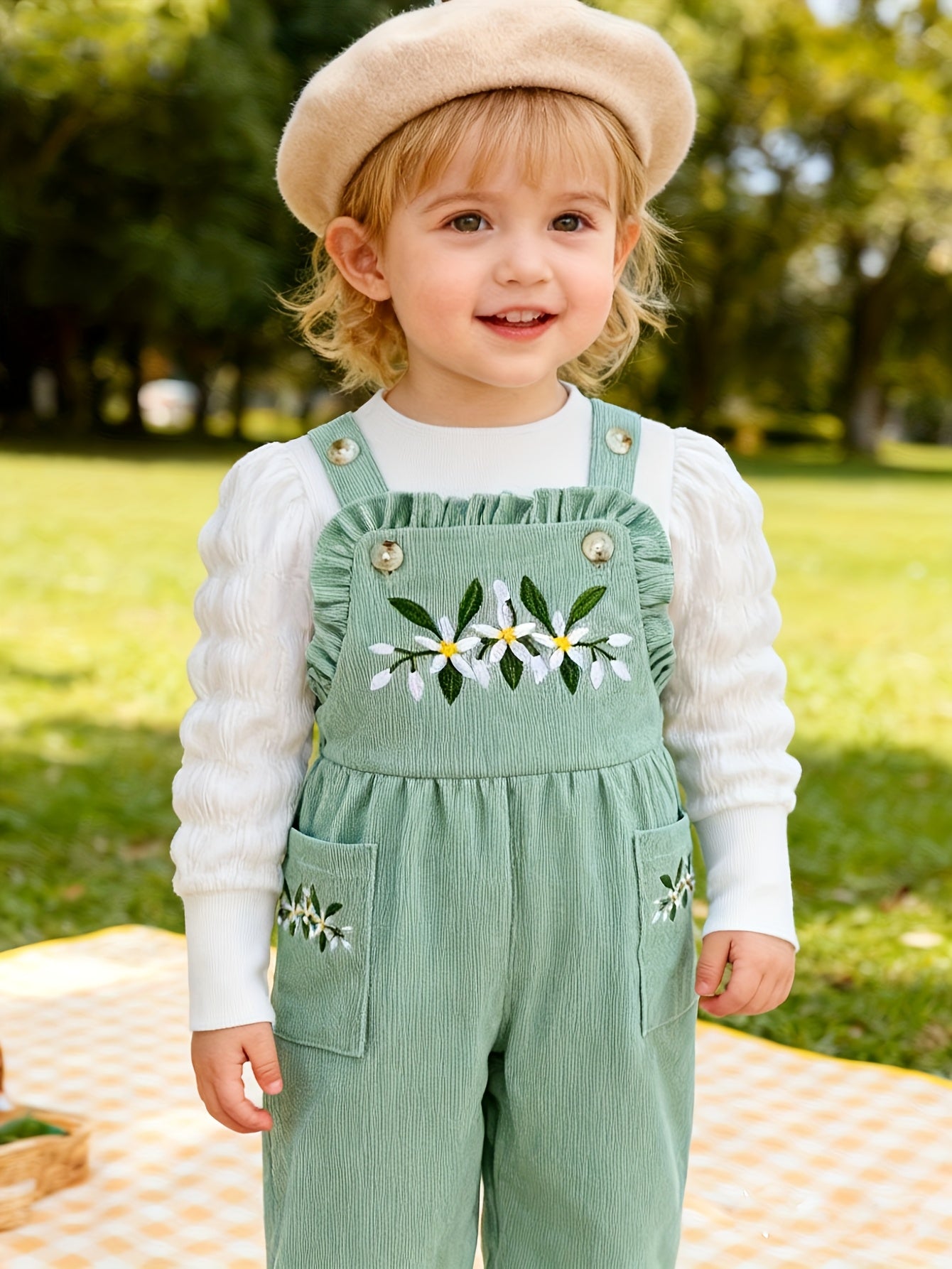Floral Botanical Embroidered Rompers with Bubble Sleeve Long Sleeve Headband Set 3pcs Baby Girl Clothes Toddler Girls Spring Outfits Toddler Clothes, Perfect for Outdoor