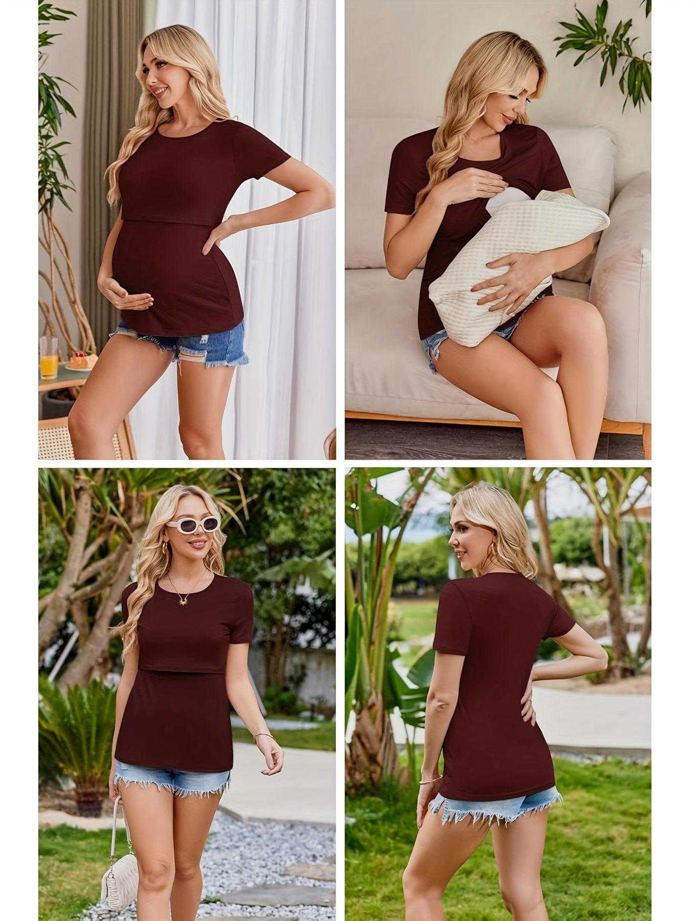 3pcs Womens Nursing Tops Double Layer Breastfeeding Shirts Short Sleeve Maternity Clothes