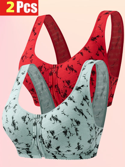 Women’s Plus Size 2-Pack Front Closure Wireless Seamless Bra - Easy Front Fastening