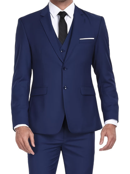 Men's Solid Color Complete 3pcs Suit Set Slim Fit Modern Tailored for Weddings Business Graduation Father's Day Gifting Express Delivery