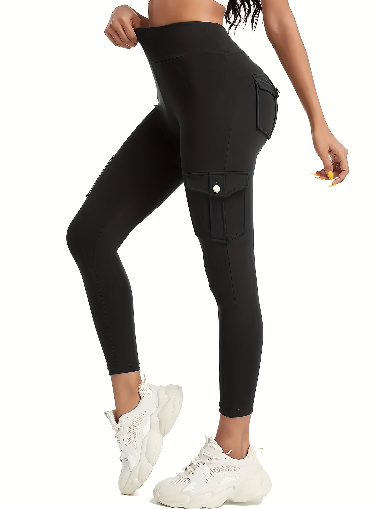 2pcs Women'S High-Waist Multi-Pocket Sports And Leisure Pants, Quick-Dry Running Yoga Trousers, Suitable for Fitness And Exercise
