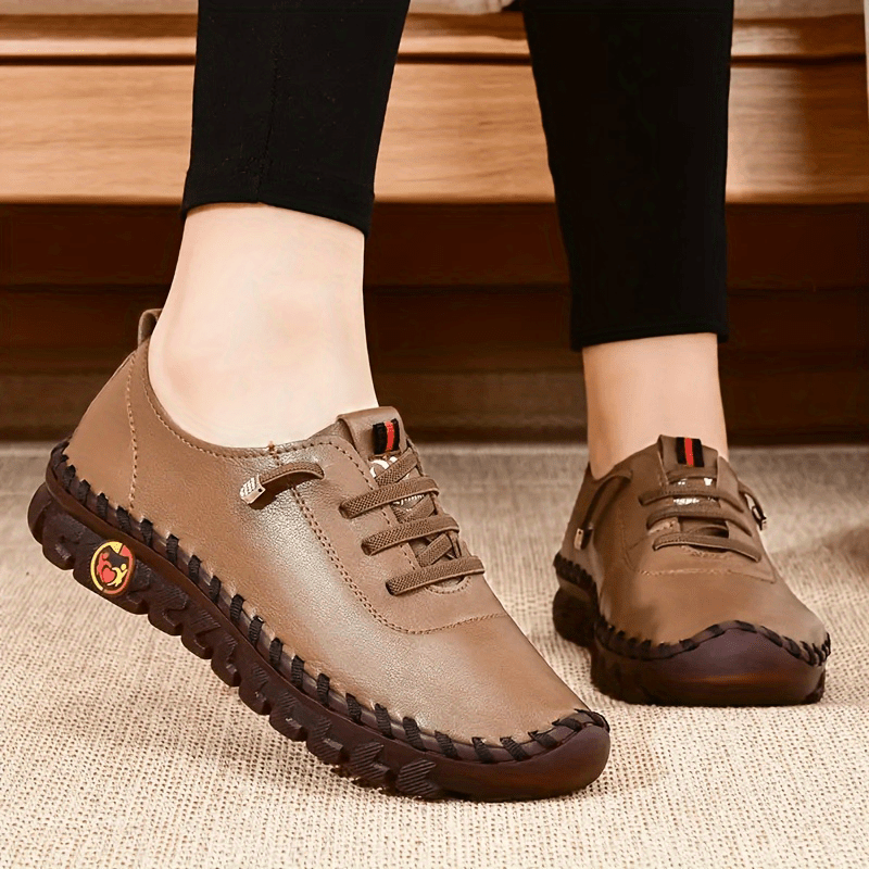 Women's Beige Slip-On Platform Loafers with Lace-Up Faux Cover - Round Toe Casual & Driving Moccasins, Rubber Sole & Cushioned Insole, - Comfortable Shoes Suitable for Driving, Casual Attire, Office & Semi-Formal Events, Women Shoes