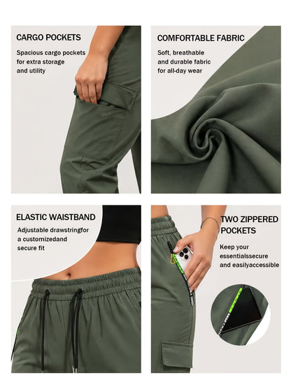 2-pack of Women'S Multi-pocket Slim Cargo Pants, Drawstring Zip Pocket Design, Straight Leg Casual Trousers, Suitable for Outdoor Sports, Everyday Wear, and Dates.