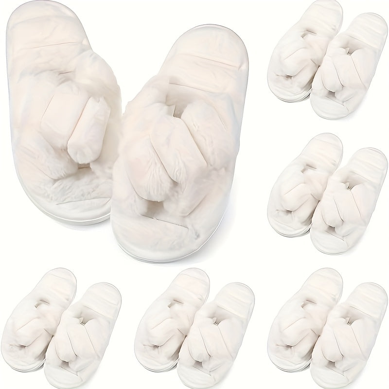 6 Pairs Wedding Bridesmaid Slippers Women Fluffy Open Toe Slippers Fuzzy Plush House Slippers For Bridal Party