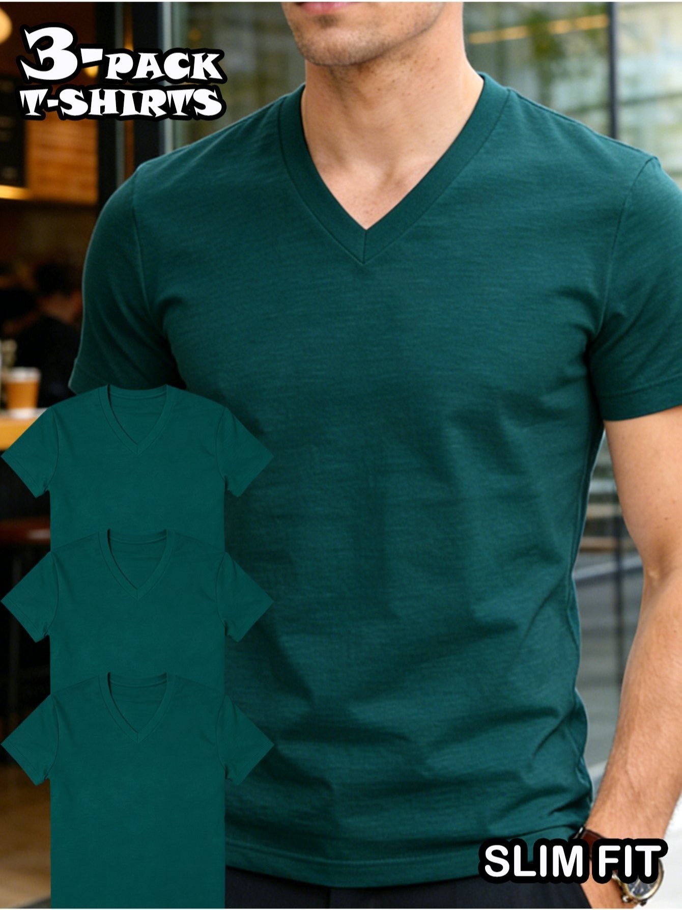 Men's HY01-Black-3pcs V-Neck Slim-Fit T-Shirt - product view 12