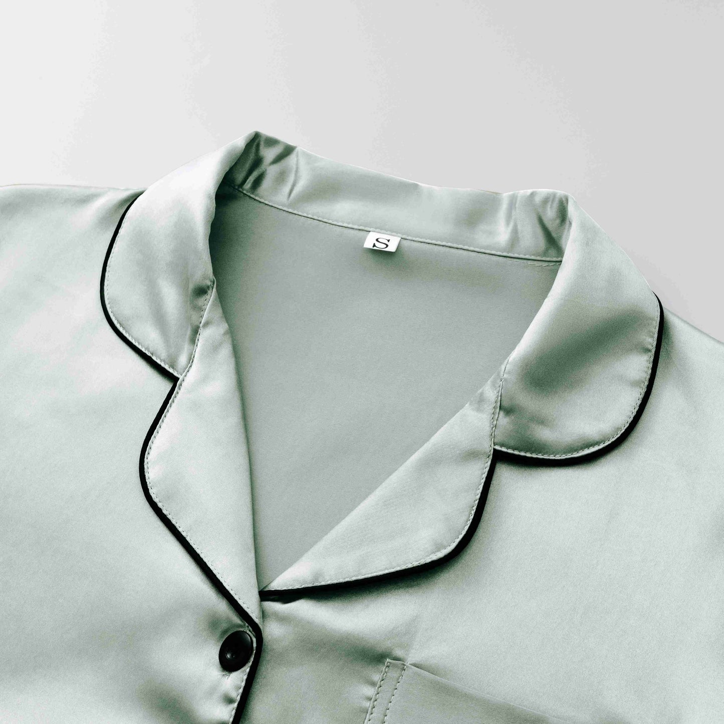 Casual, Fashionable, and Comfortable 6pcs Set in 3 Colors: Solid, Plain, Satin, and Satin Trim Short-Sleeve Shirt & Elastic Waist Shorts Pajama Set