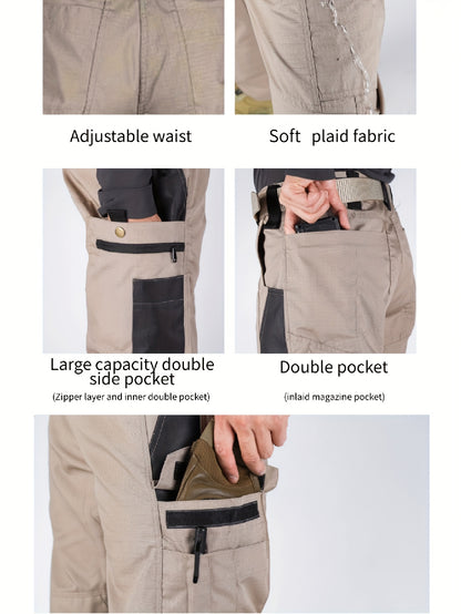 2pcs Set, Men'S Outdoor Cargo Pants, Multi-Functional Pockets, Lightweight, Ripstop, Durable Work Pants, for Camping Hiking Fishing, Suitable for Spring Summer And Autumn Seasons