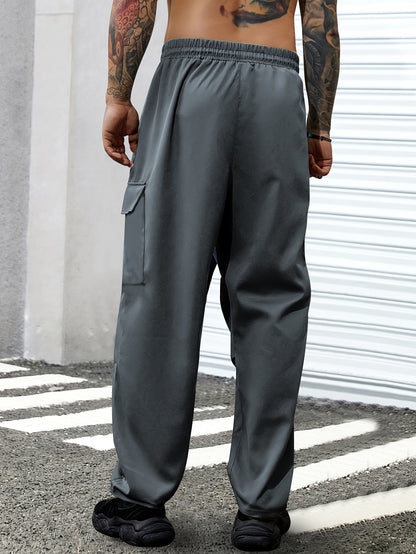 1pc Men'S Spring/Fall Cargo Pants with Large Zipper Pockets & Drawstring Waist - Olive Green Casual Outdoor Joggers for Hiking, Daily Wear, and Leisure Activities, Jogging Pants, Straight Leg Fit