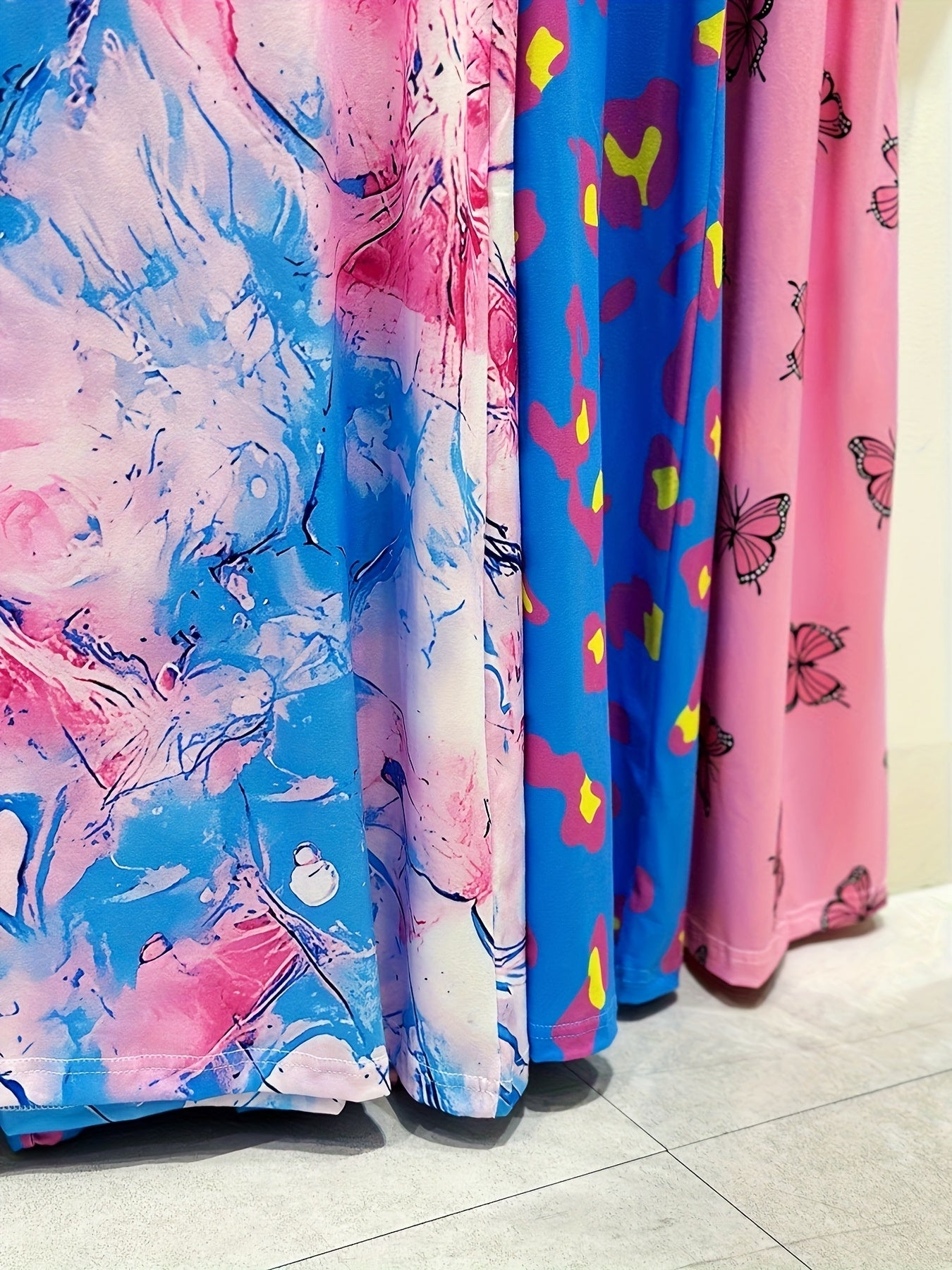 Set of 3 Plus-Size Nightgowns for Women Featuring a Casual Tie-Dye Print with Fruit And Cherry Designs in Shades of Pink