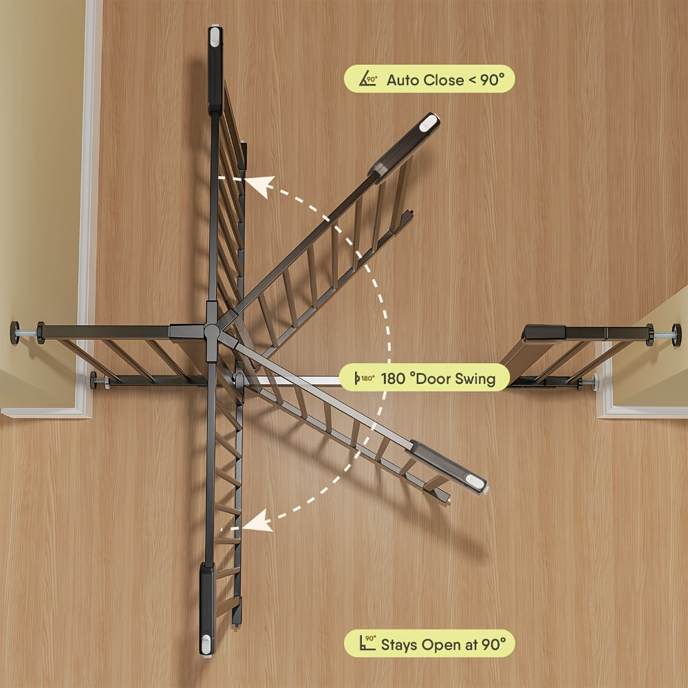 Adjustable Metal Gate - 27-43 Inch Width - Adjustable-width metal barrier in black or white