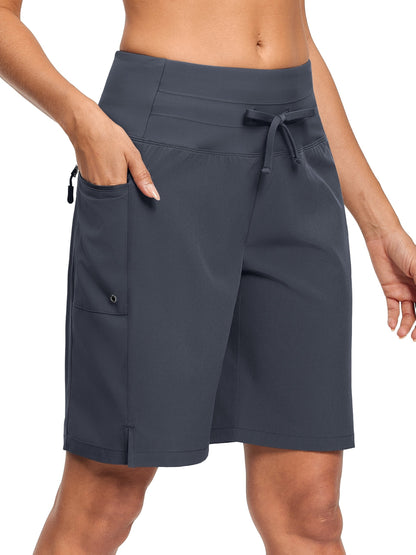 Women's 9" Quick Dry High Waisted Swim Board Shorts with Zipper Pockets 50+ Beach Shorts for Women with Liner