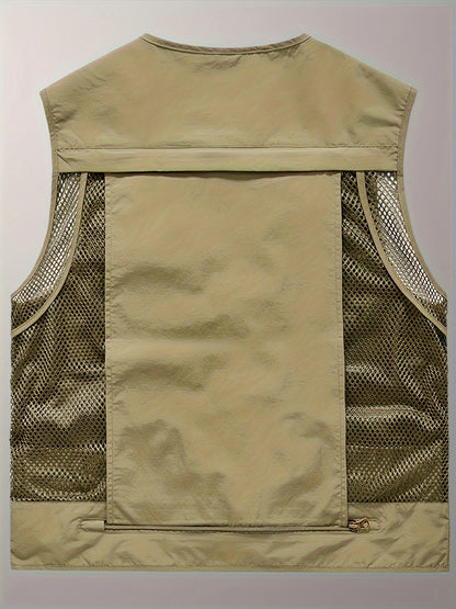 Multi-pocket Cargo Vest, Men's Casual Outwear Zip Up Vest For Spring Summer Outdoor Fishing Hiking Photography