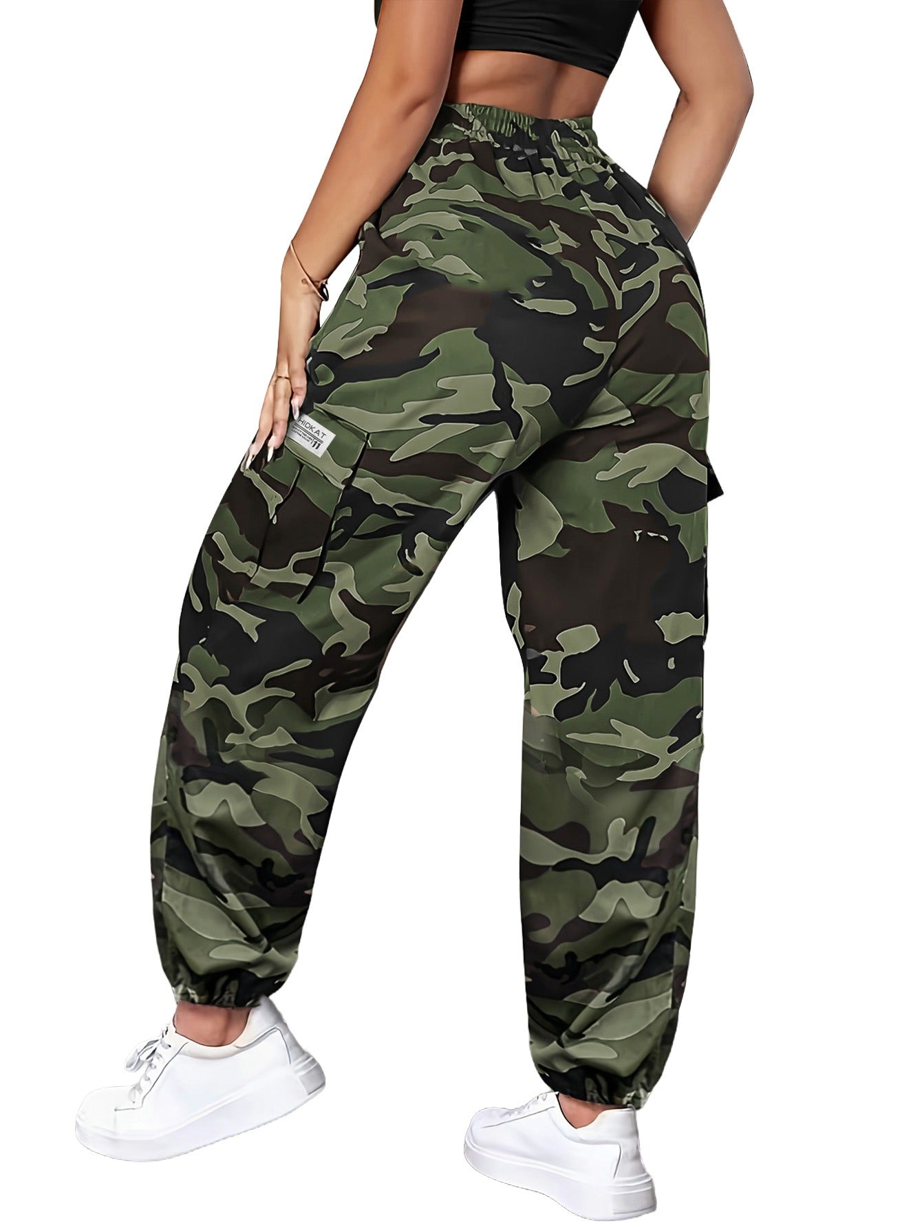 Women'S Lightweight Quick-Dry Camo Cargo Pants - Tapered Leg Elastic Drawstring Waistband Breathable Tactical Pants