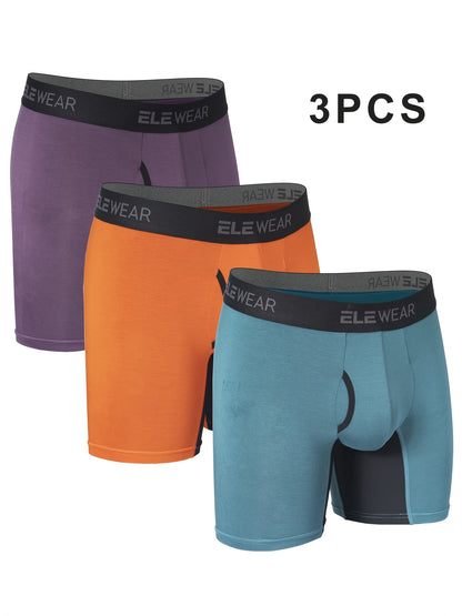 Set of 3 ELEWEAR Bamboo Fiber Men'S Underwear with Side Openings, Long Boxer Shorts for Sports And Leisure, Moisture-Wicking.